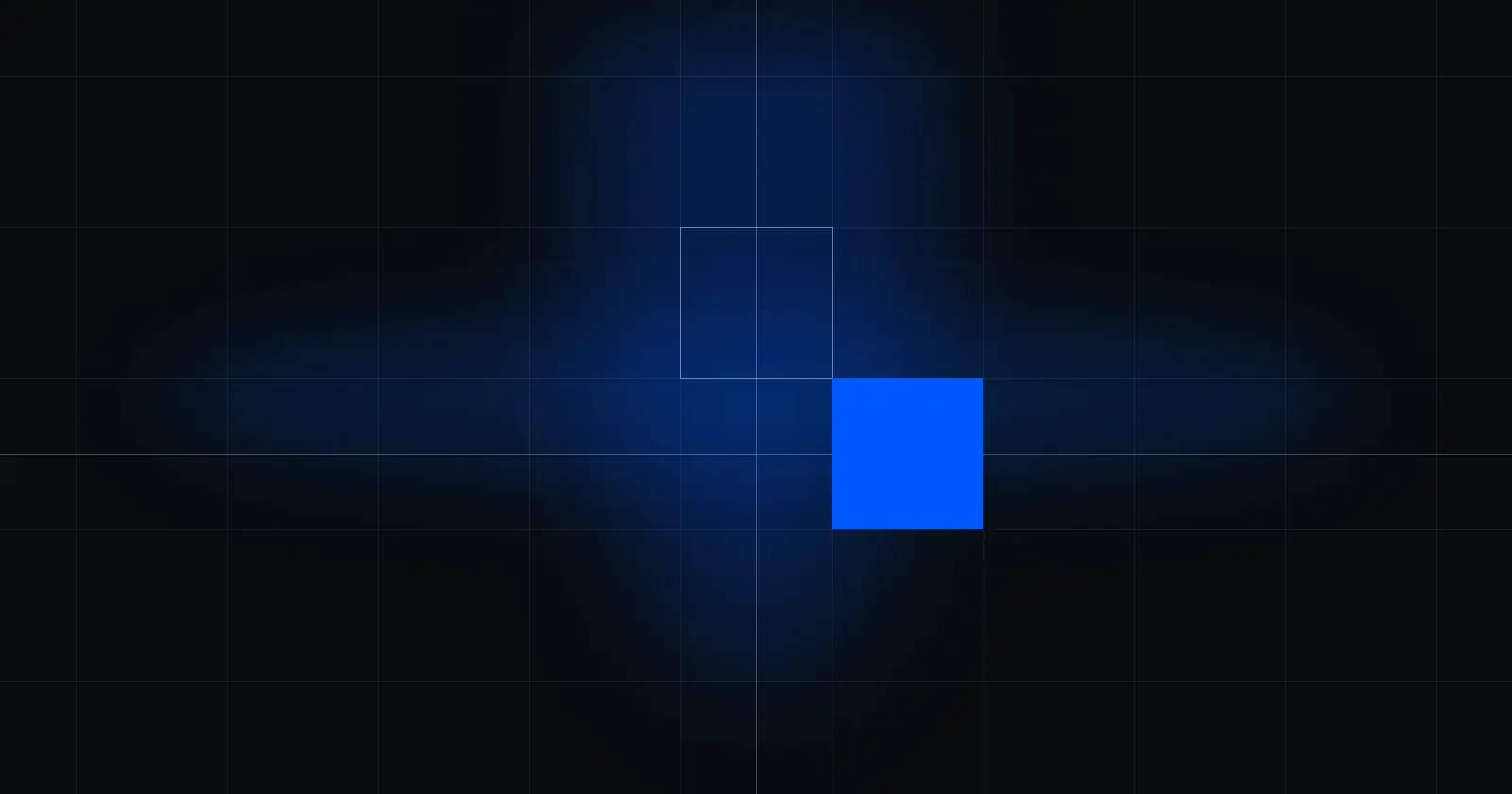 Abstract image: a vertical band of blue light cutting a fine grid on a black ground, with a thin outlined square above a solid blue square.