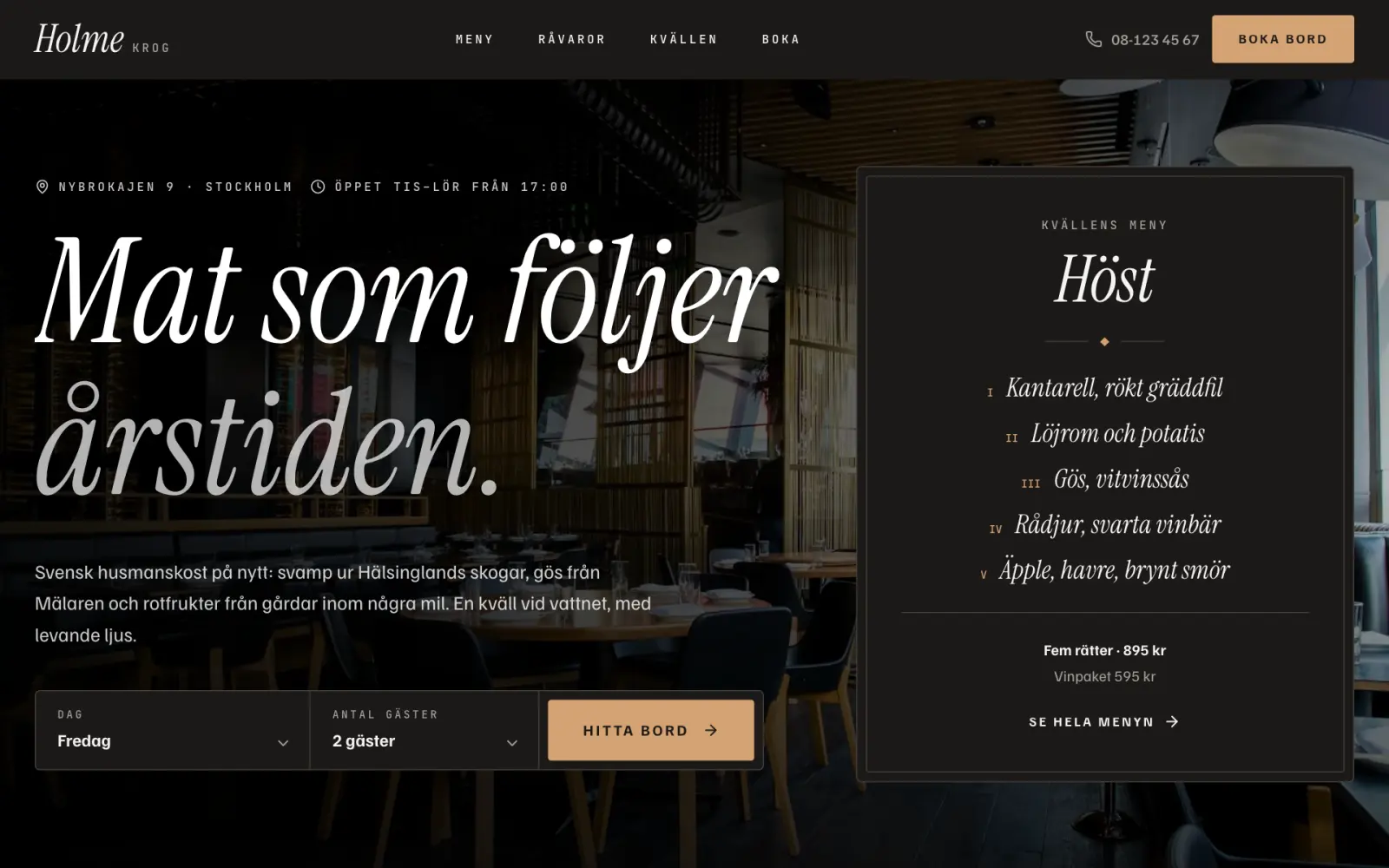 Exempel på hemsida byggd med vår restaurangmall